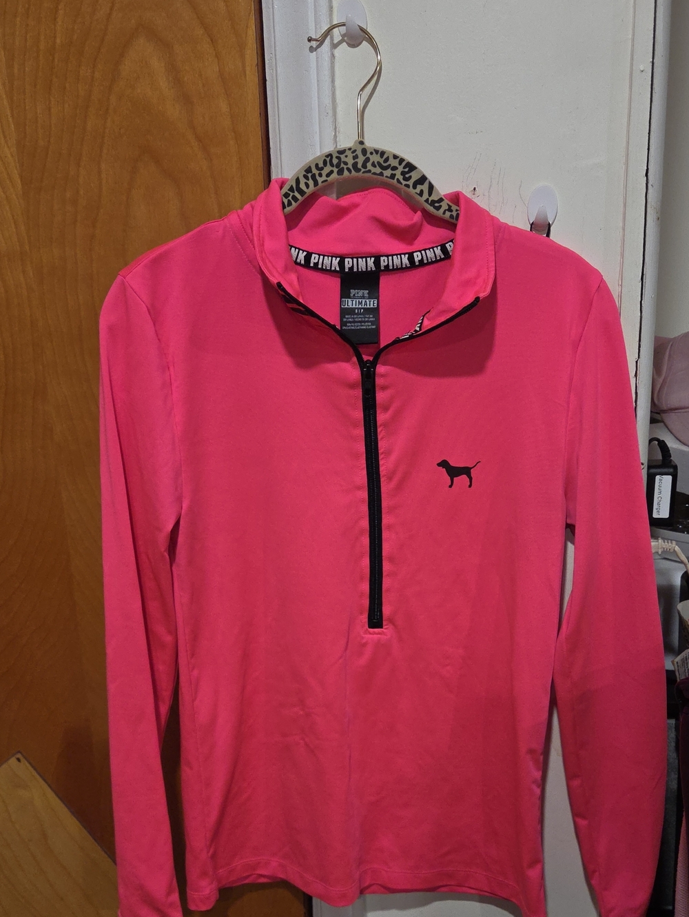 PINK Victoria's Secret Hot Pink Half-Zip Long Sleeve Top